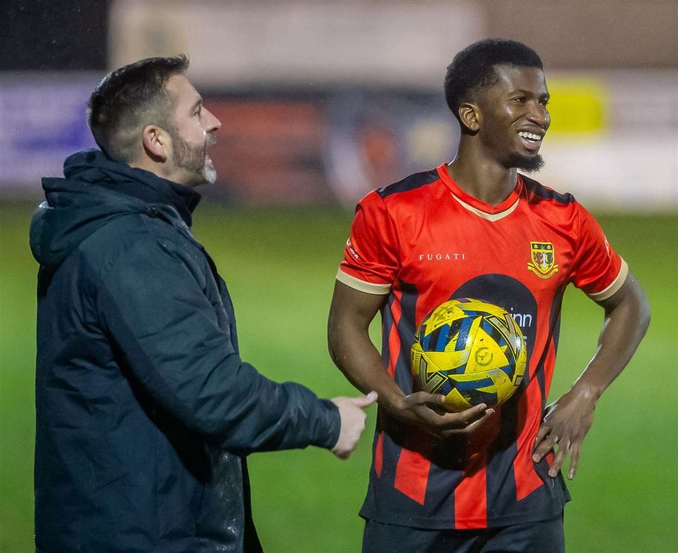 Sittingbourne manager Ryan Maxwell with defender Dovieve Jones. Picture: Ian Scammell
