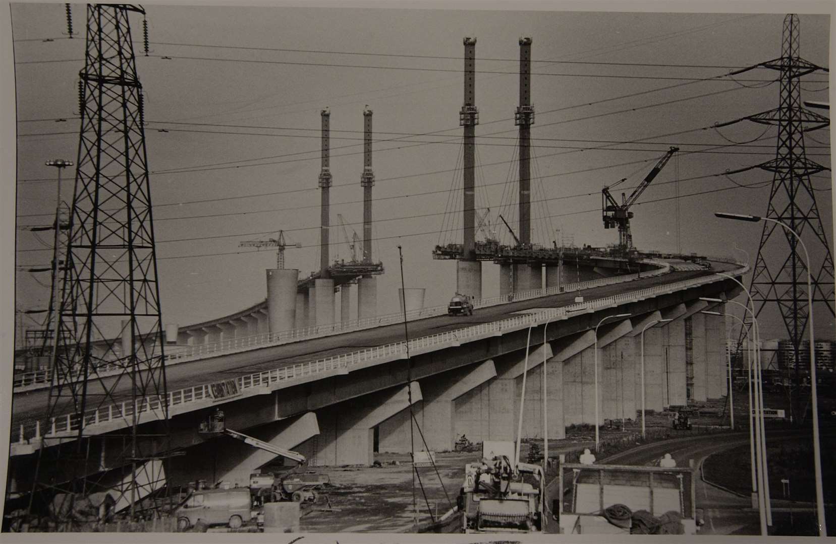 The bridge under construction at the Dartford Crossing - a year before its official opening in 1991