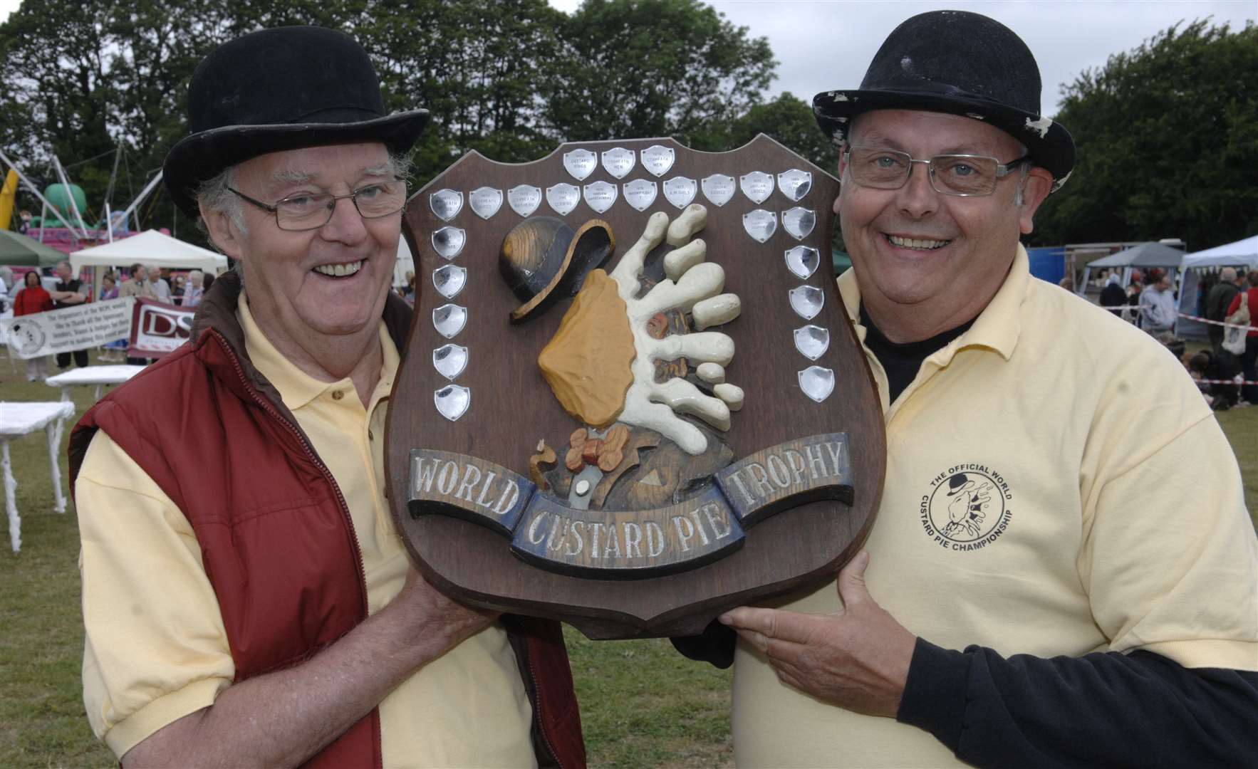 MikeFitzGerald and Brian Mortimer with the pie trophy