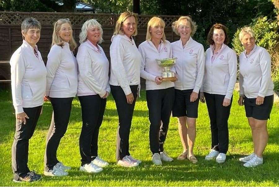 Canterbury’s England captain Angela Jones proudly holds the Sue Jones Trophy after her England side retained their women’s title at the Seniors Home Internationals