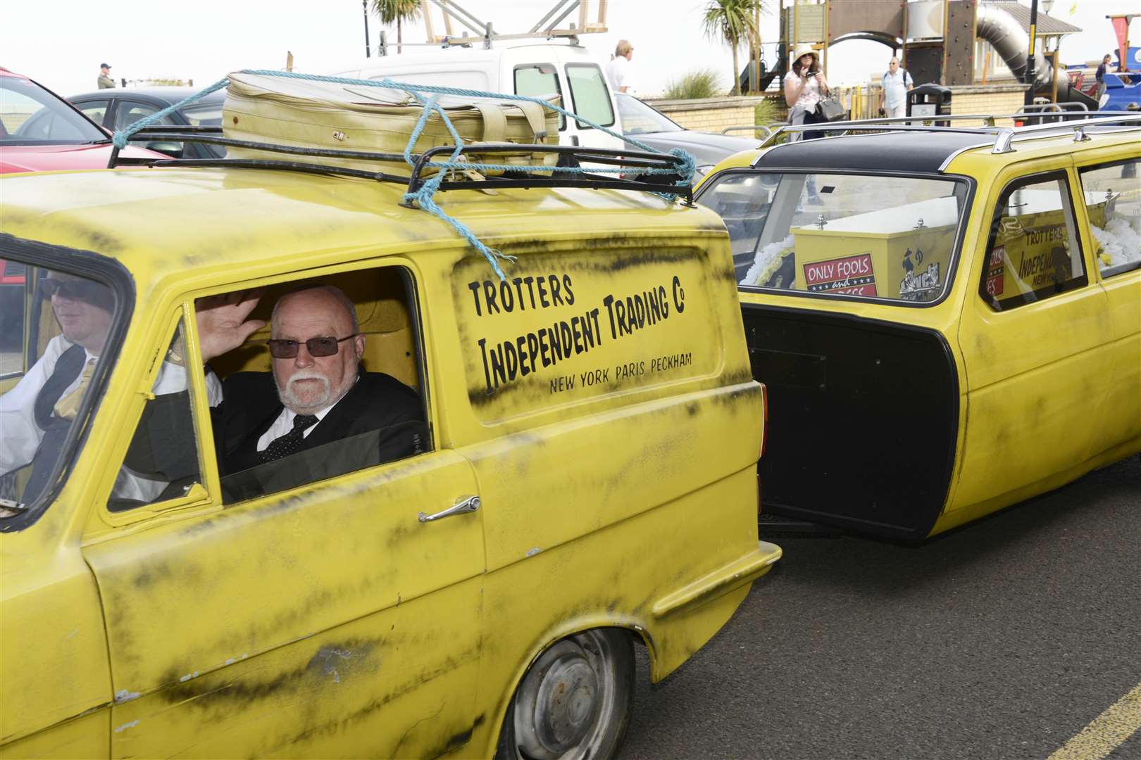 The funeral procession of Peter Wolstenholme goes past Herne Bay Central Parade with its Only Fools and Horses theme. Picture: Paul Amos