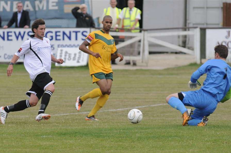 Brendon Cass goes close for Faversham in their win over Horsham