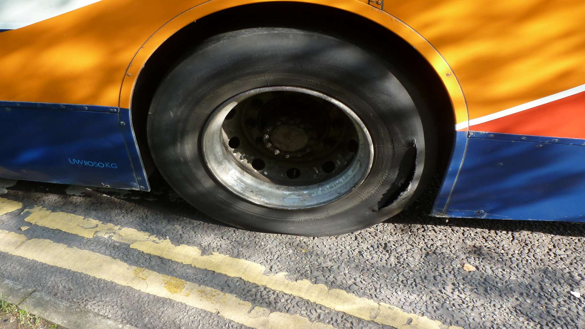 The damaged tyre after the explosion in Edinburgh Road, Ashford