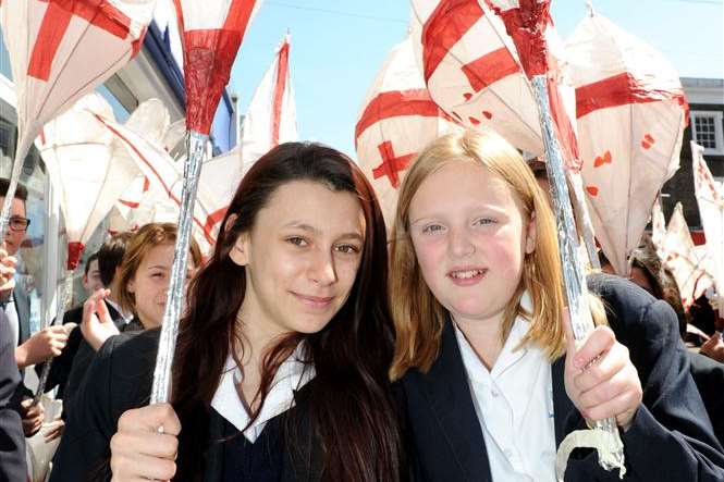 Last year's St George's Day Parade with Alina Saint and Rachel Willson, from Longfield Academy