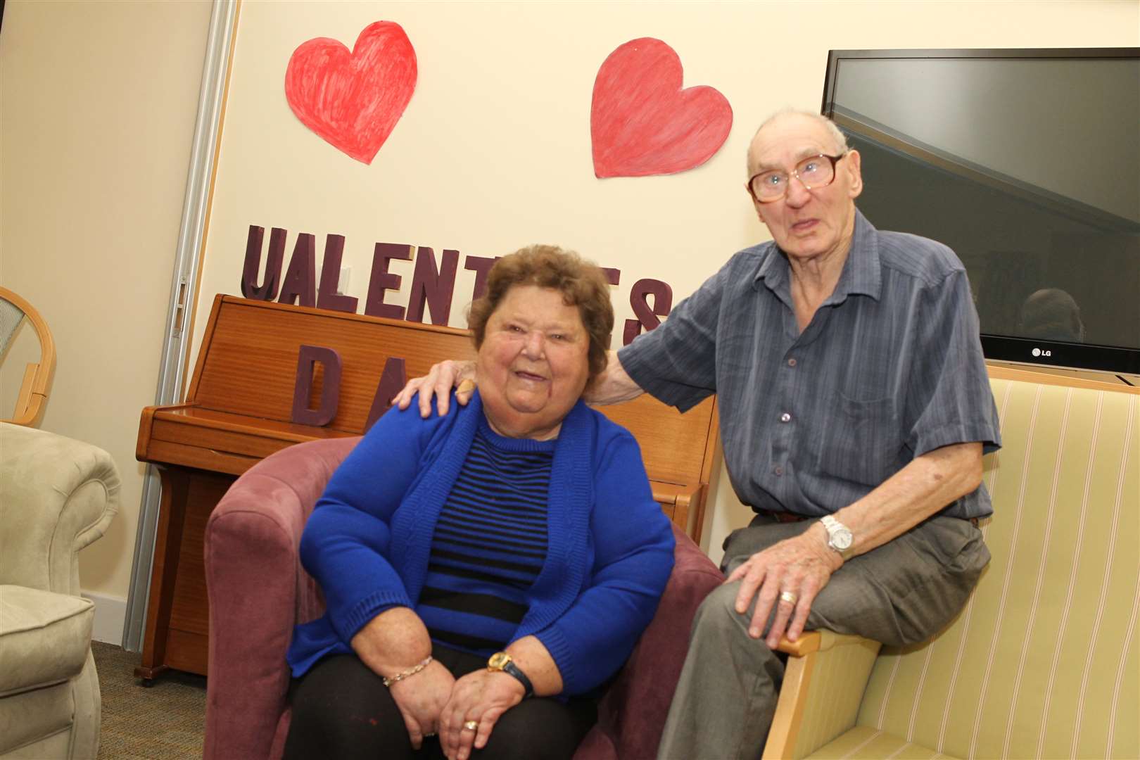 Ted and Gloria in the space where they were hitched at Watling Court care home
