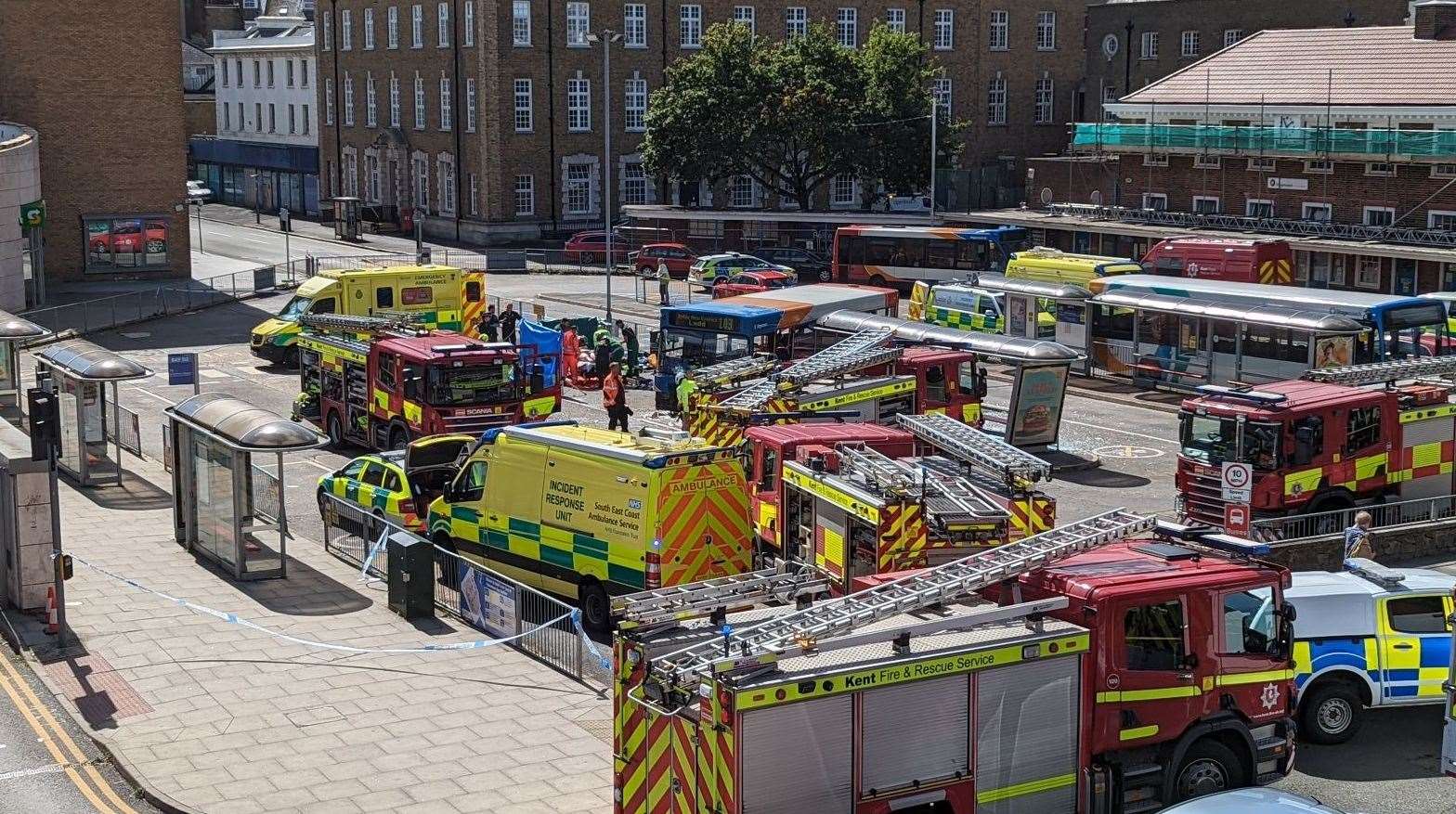 Emergency services at the scene of the incident at Folkestone bus station last month. Picture: Rhys Griffiths