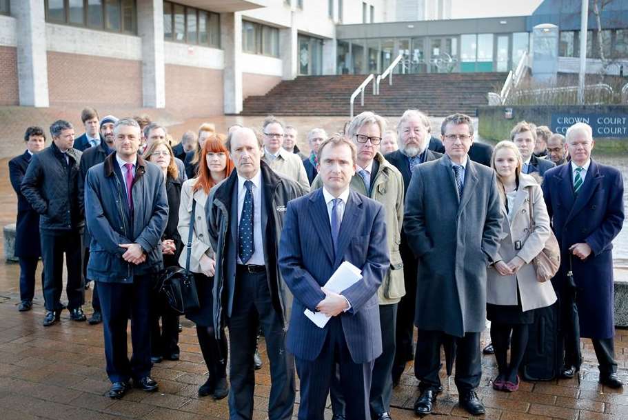 Oliver Saxby QC leads barristers in a strike outside Maidstone Crown Court in January