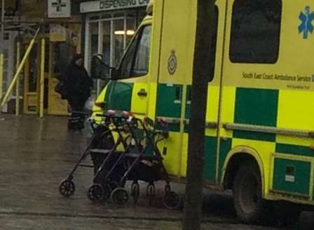 The twins' walking frames spotted outside the ambulance