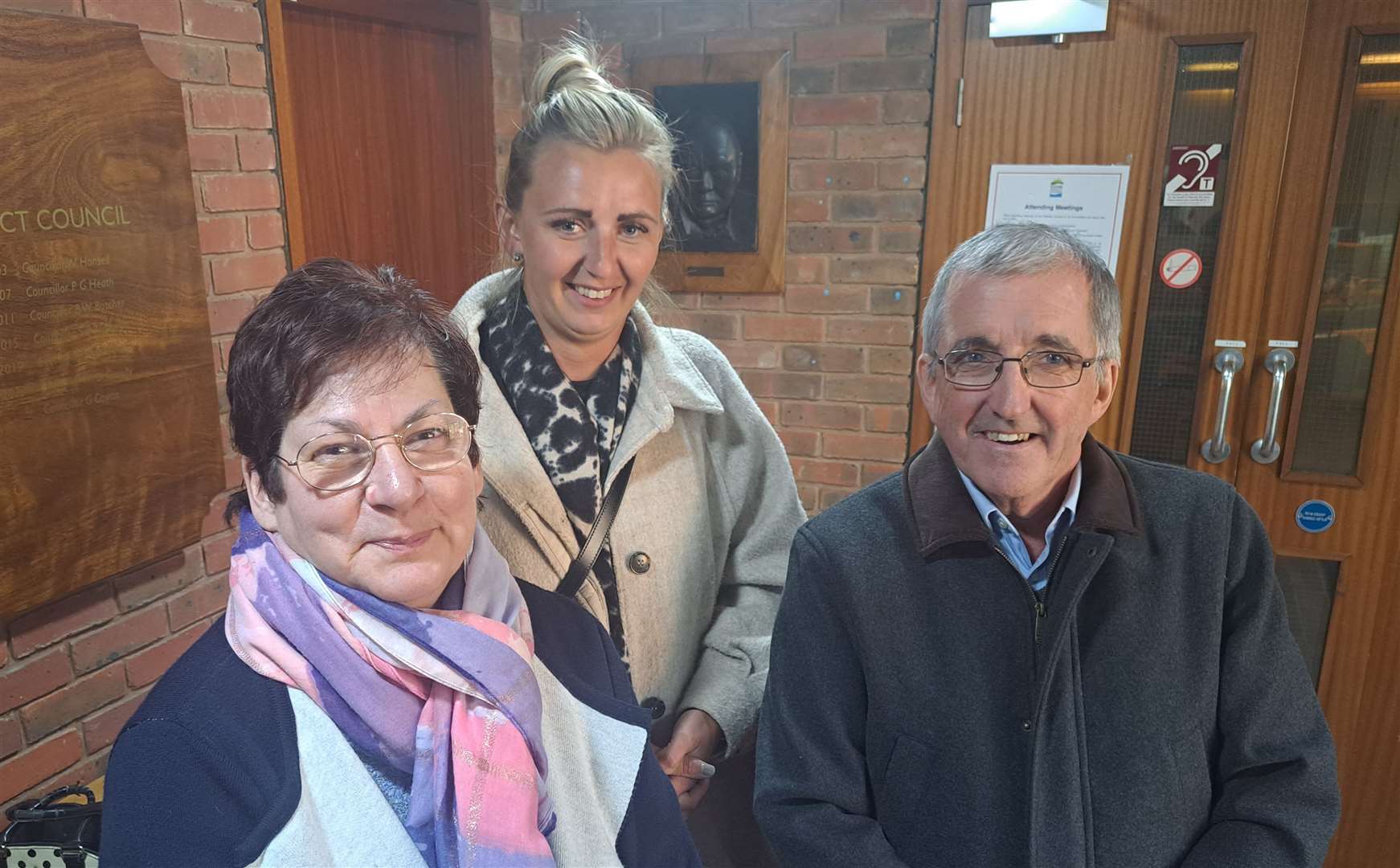 Three of those supporting the application for the Crown Inn at Finglesham – manager Michaela Hubble, licensee Amy Beaney and villager Anthony Wells