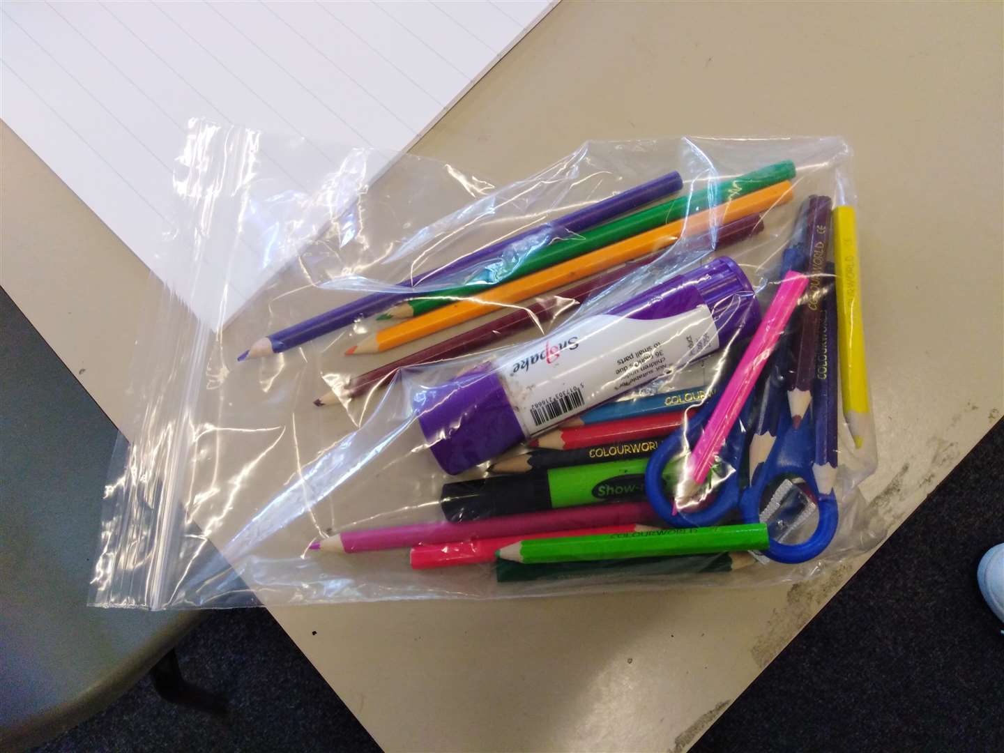 Children have their own bag of stationery