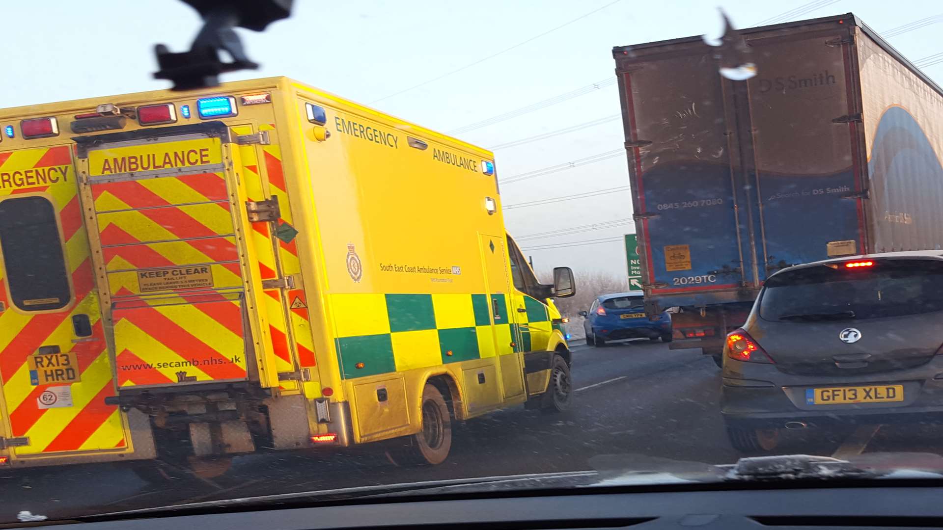 An ambulance at the scene of today's crash