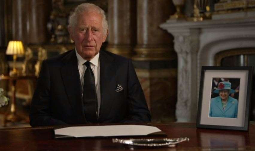 King Charles III addresses the nation from Buckingham Palace following the death of his mother, Queen Elizabeth II