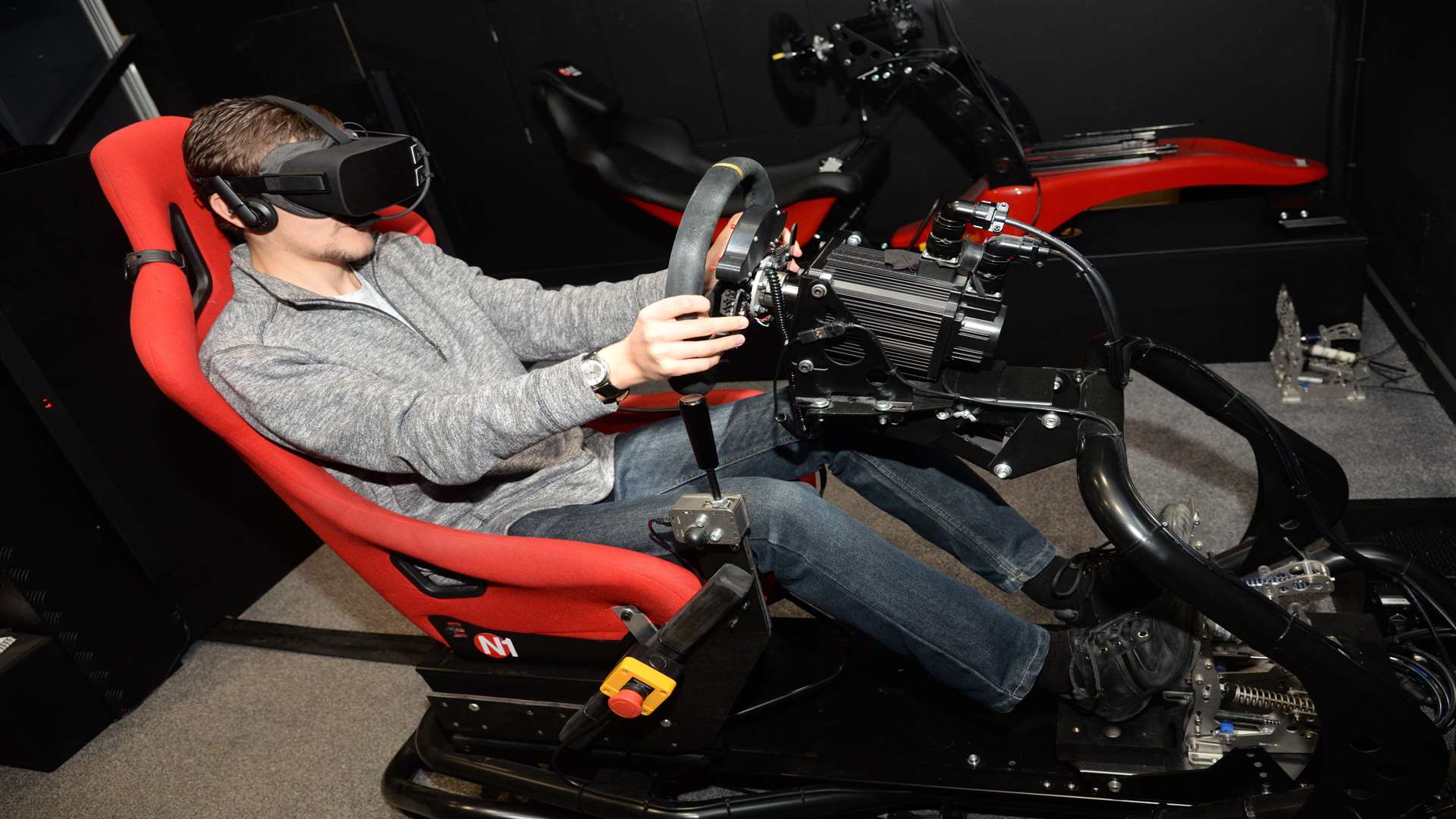 Reporter Dan Wright tries out the Equinox Sim. Picture: Chris Davey