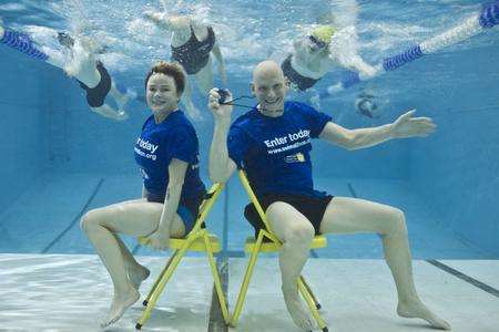 TV personality Gail Porter and Olympic gold medalist Duncan Goodhew promoting Swimathon 2011