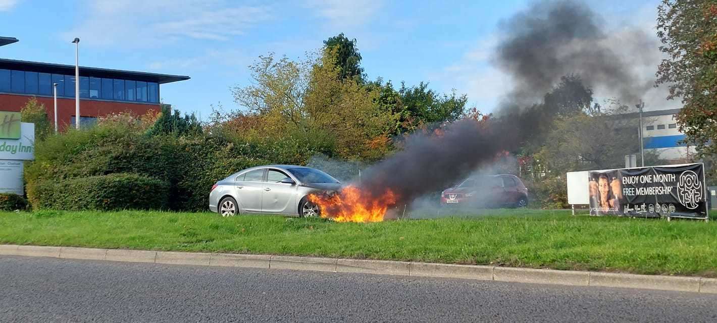 The burning car on A229 Chatham. Picture: Ron Williams