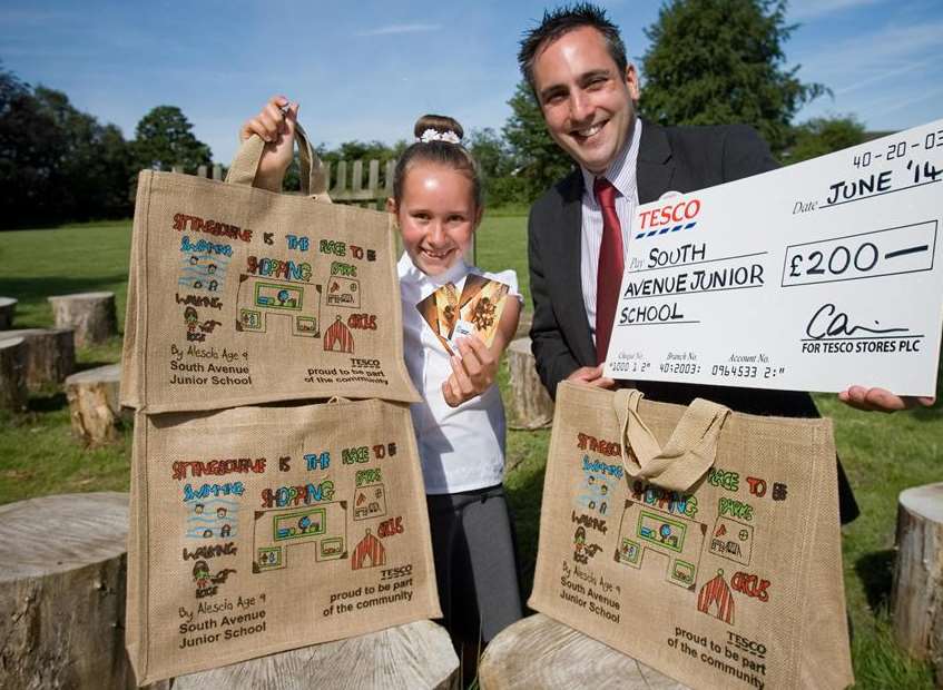 South Avenue Junior School pupil Alescia Torok's artwork has been printed on to Tesco reusable shopping bags