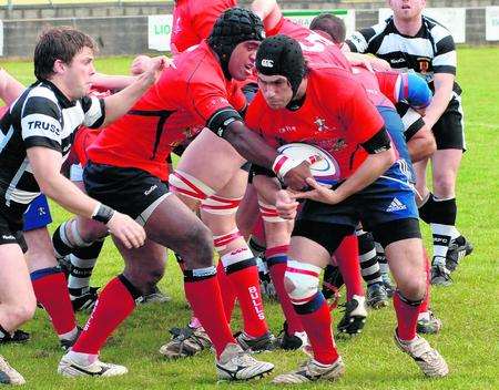 Aylesford (red) in their defeat to Gravesend last weekend