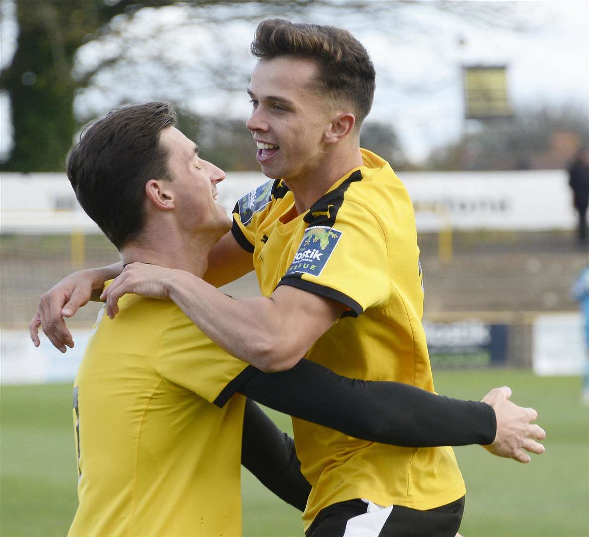 Folkestone striker Johan ter Horst, right, celebrates one of his two goals Picture: Paul Amos