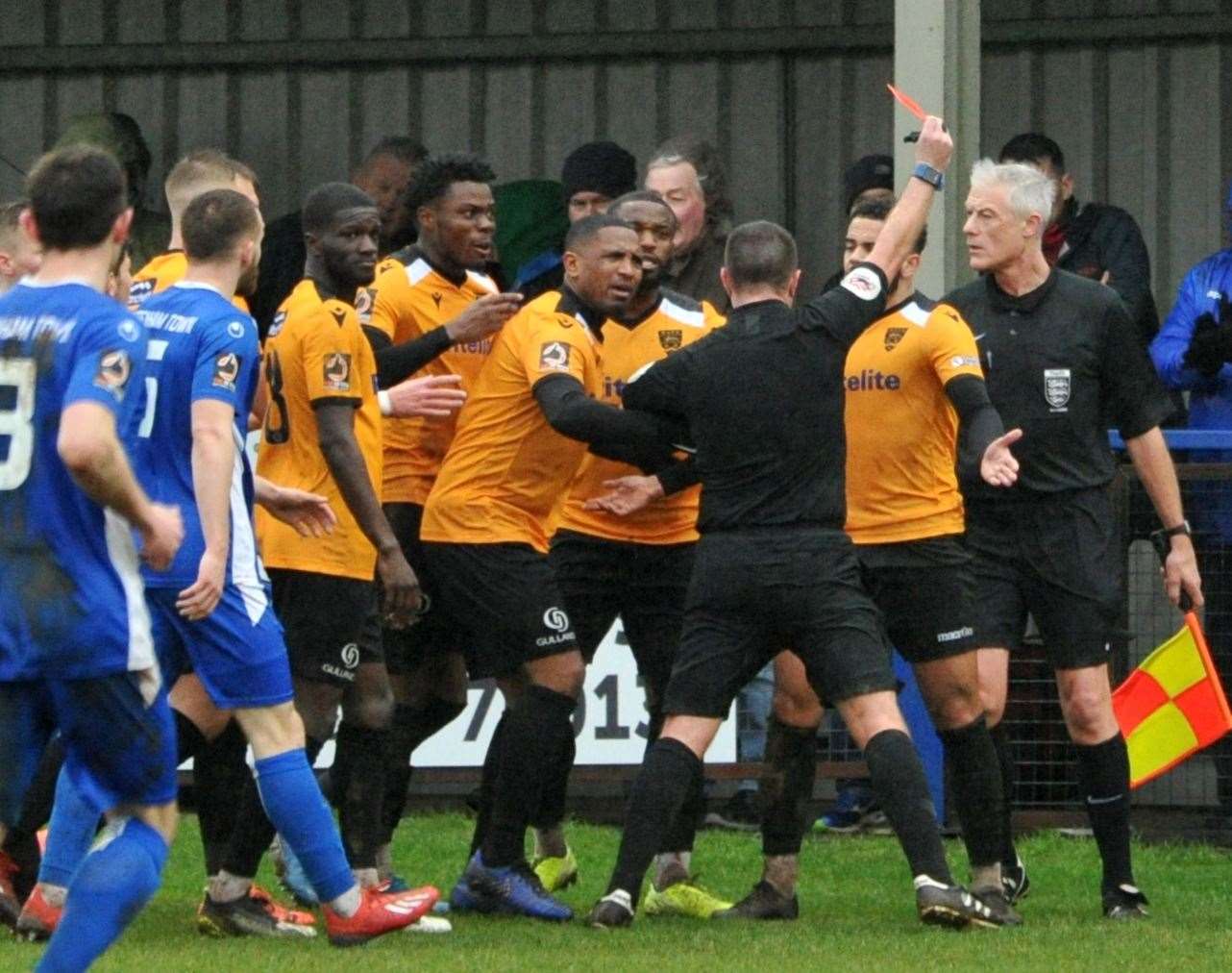Maidstone players question Noah Chesmain's dismissal Picture: Steve Terrell