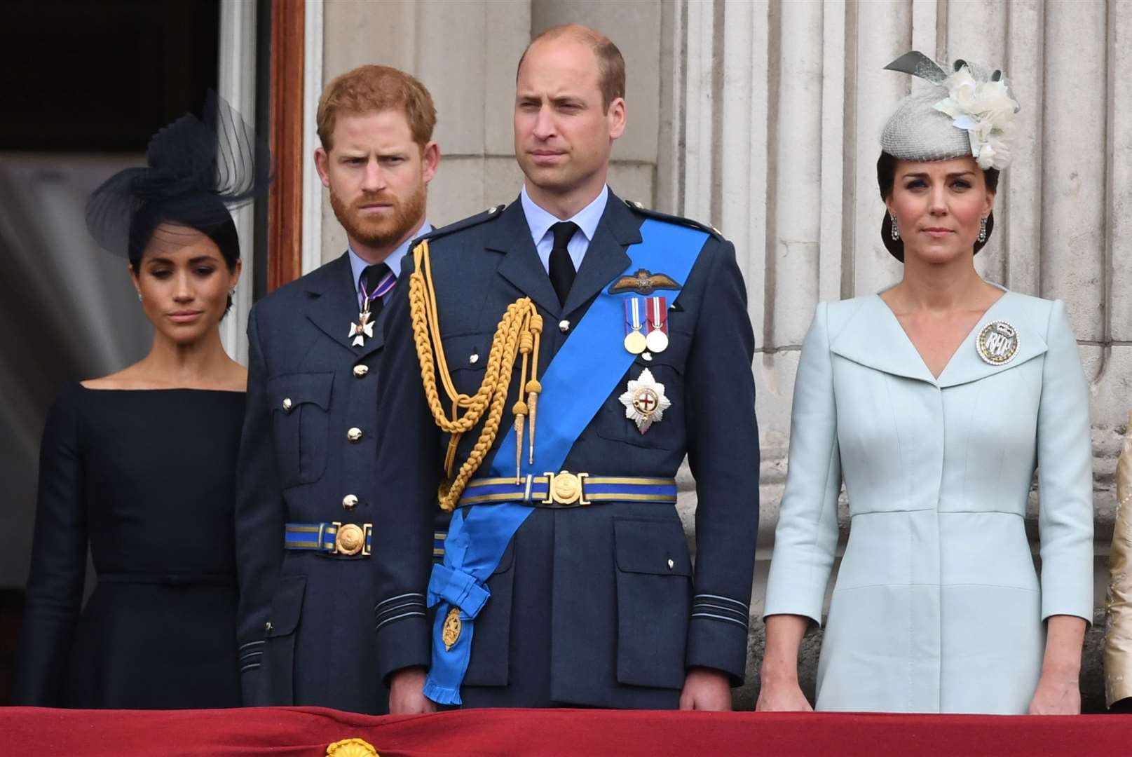 (left to right) The Duchess of Sussex, Duke of Sussex, William and Kate on the balcony at Buckingham Palace (Victoria Jones/PA)