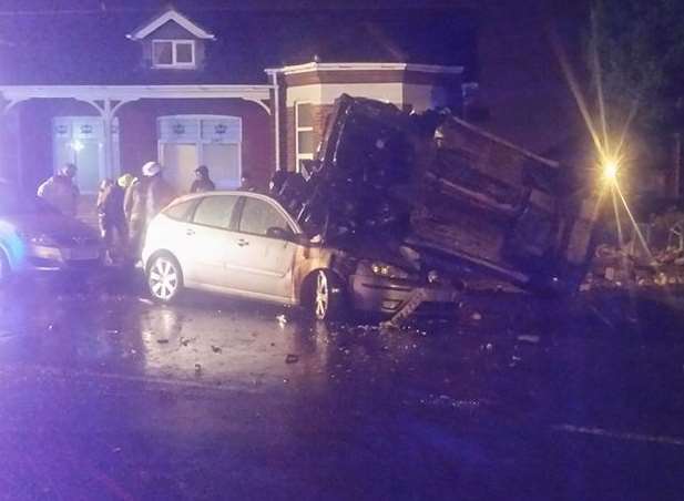 One car landed on top of the other. Picture: Daniel Walker