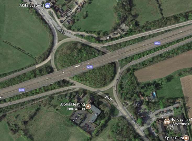 Aerial shot of Wrotham roundabout and M26. Picture: Google