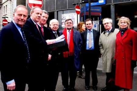 Ashford MP Damian Green (second left), KCC cabinet member for regeneration Roger Gough (third from right) and Ashford Borough Council leader Paul Clokie (second from right) led the group presenting the petition signed by 8,000 people
