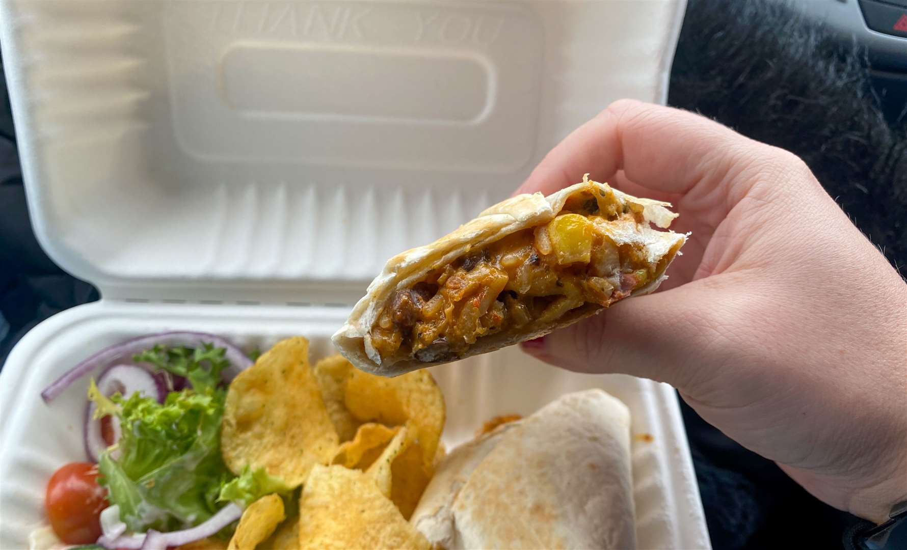 The burrito was filled with beans, vegetables, rice and beans and made for a hearty lunch option. Picture: Sam Lawrie