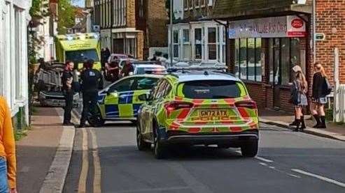 Emergency services were called to an overturned car in St Peter's High Street, Broadstairs