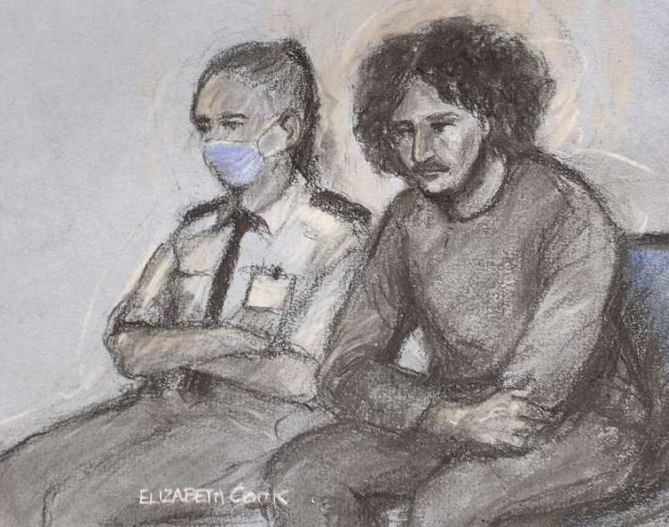 Court artist sketch of Danyal Hussein appearing at the Old Bailey (Elizabeth Cook/PA)
