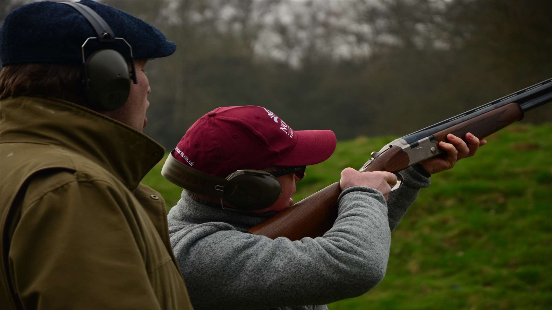 Jeff Fuidge with instructor and professional sports shooter Ross Straker at Noble Field Sports' clay shoot on Querryes Estate, Westerham