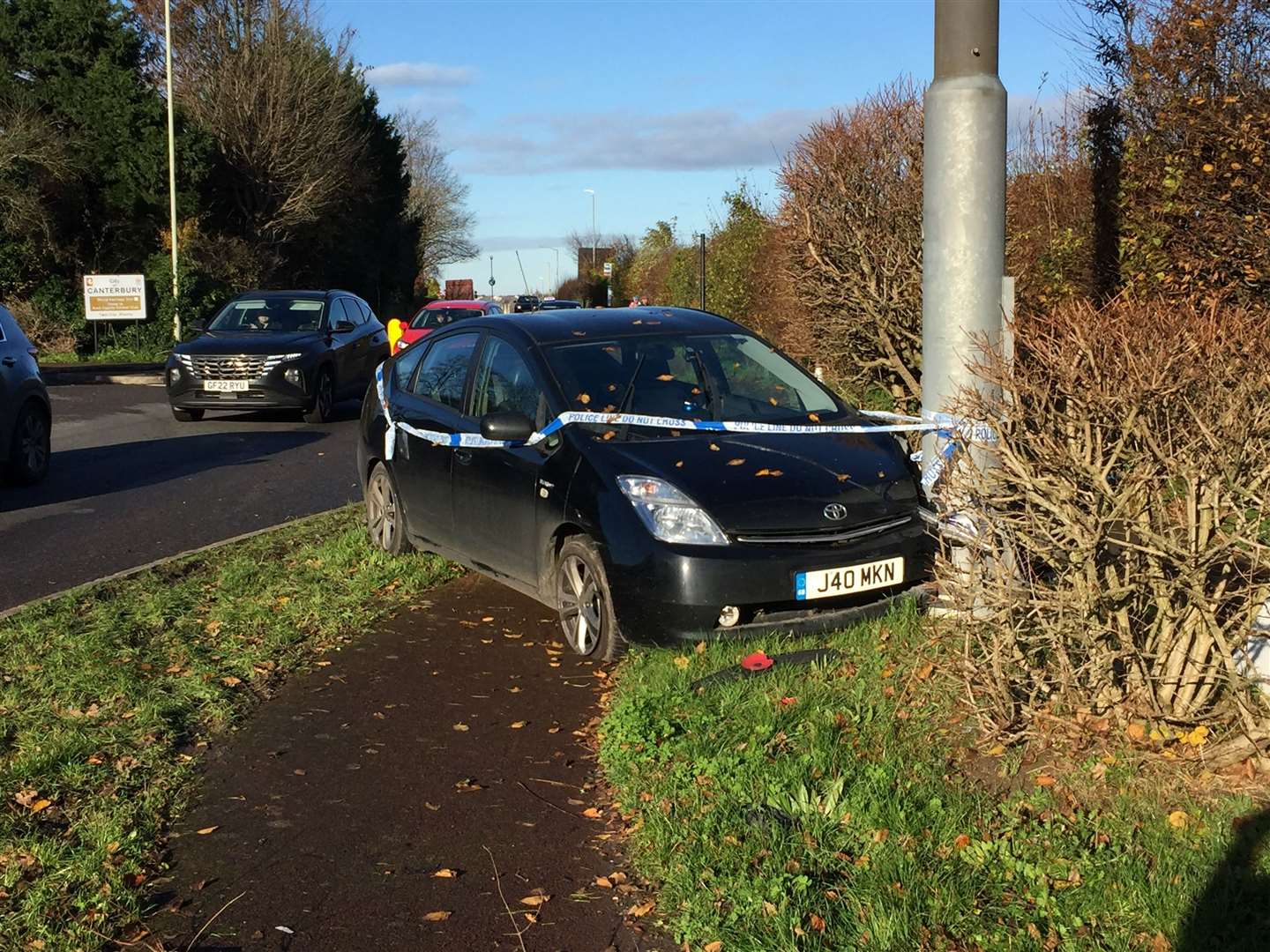 A car crashed at the roundabout in New Dover Road, Canterbury