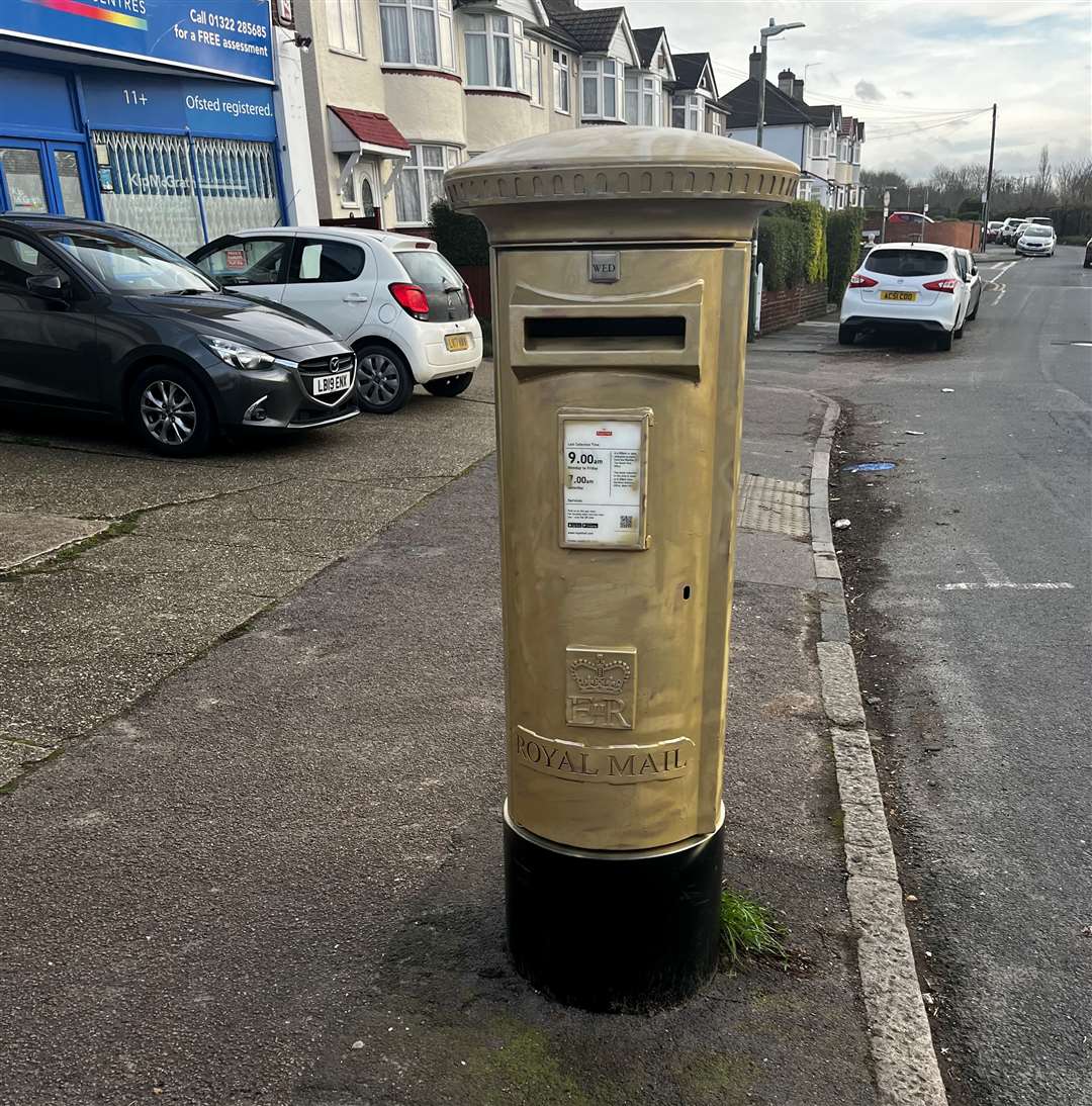 A post box still painted gold in Darenth Road, Dartford