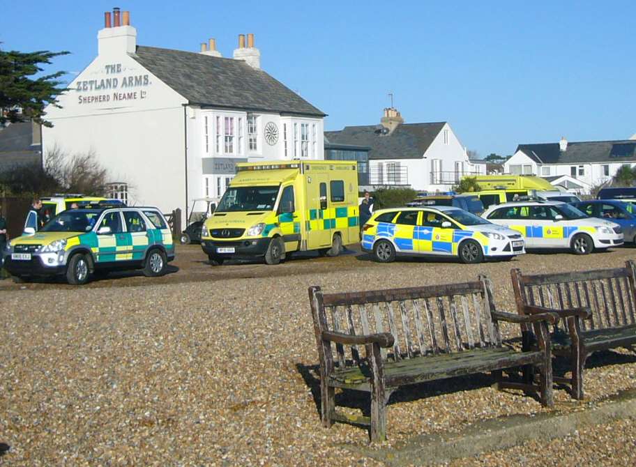 Emergency services at the scene in Kingsdown beach