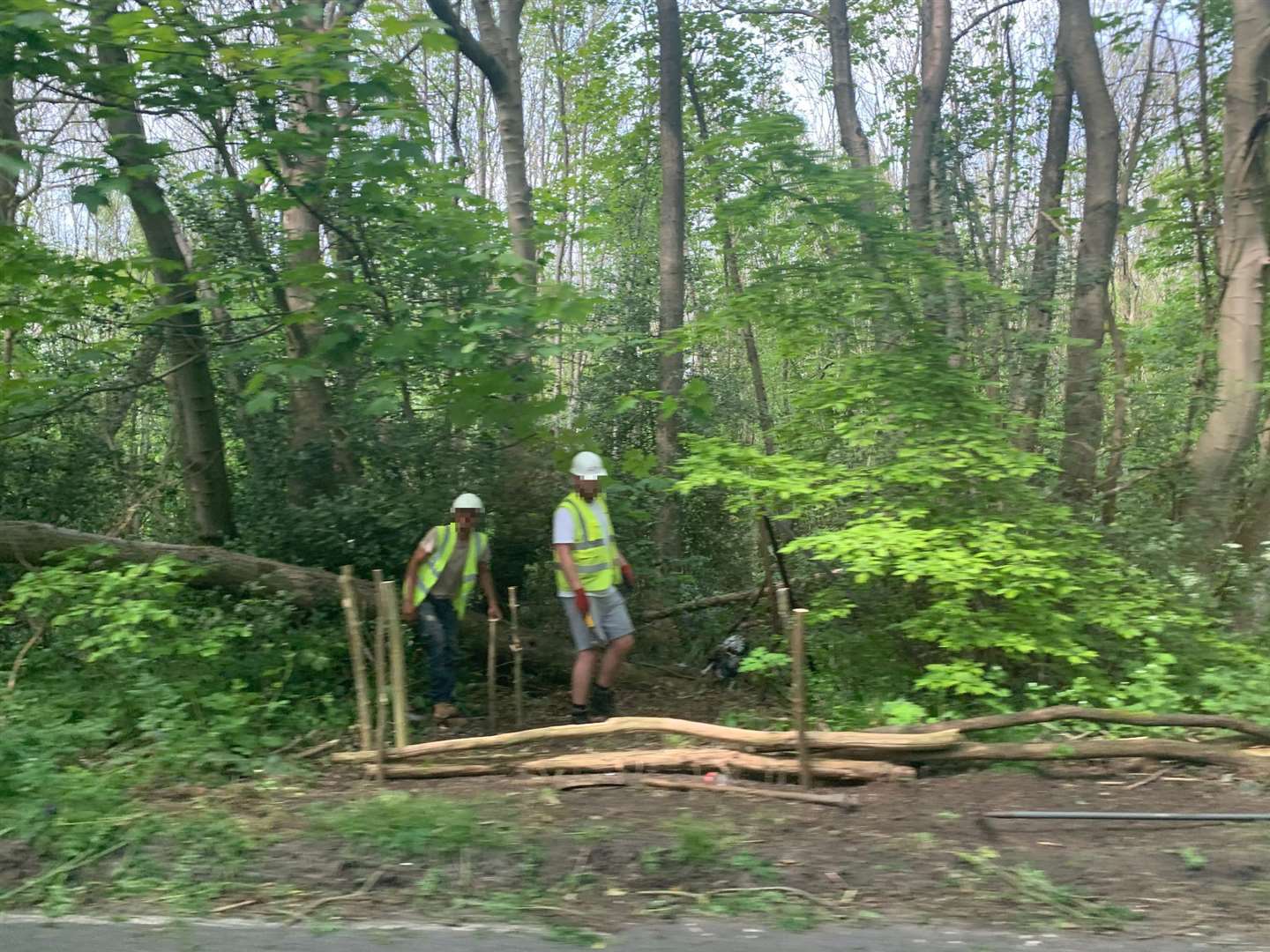 People working on the land off Harvel Road, in April 2020
