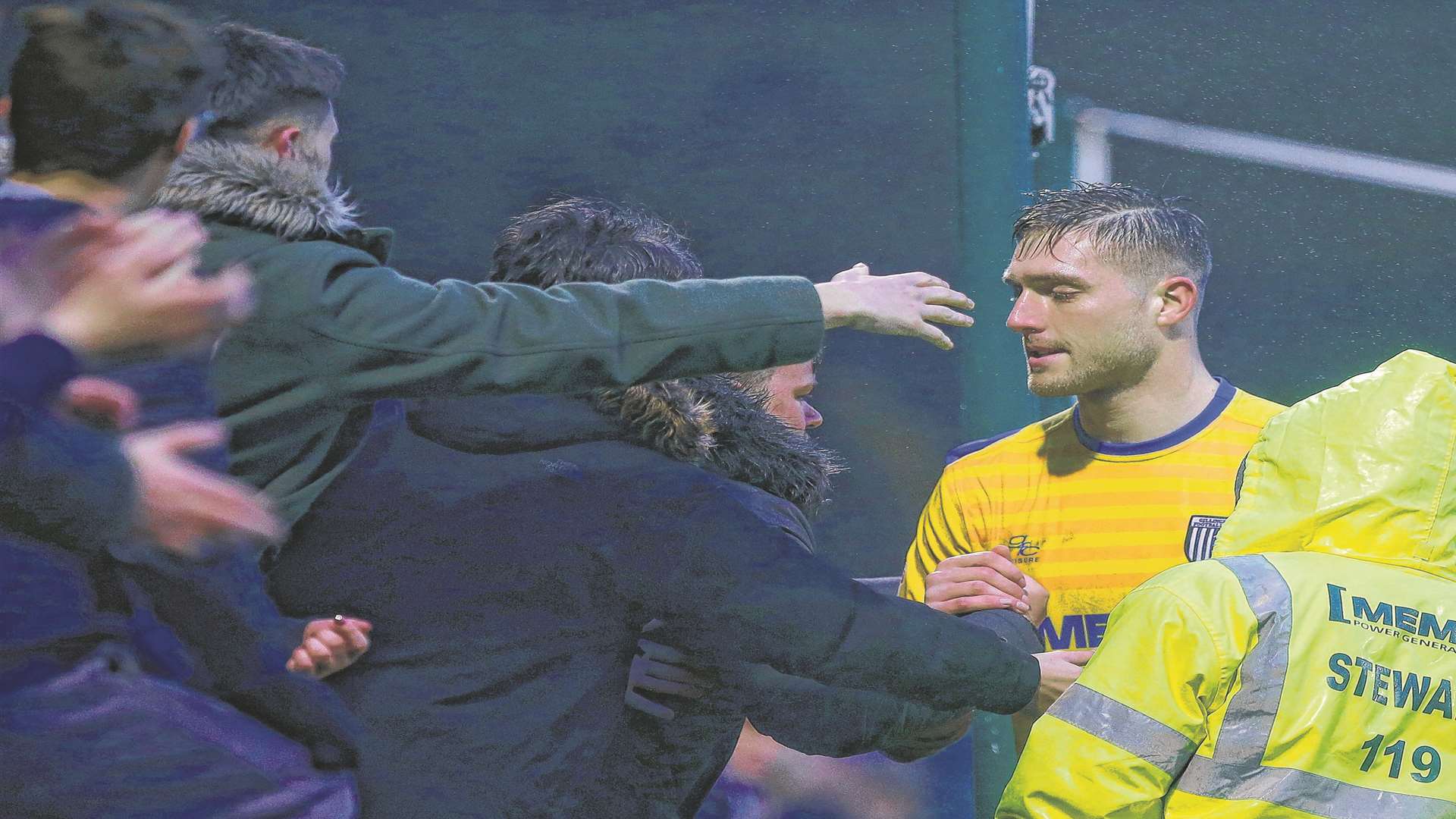 Gills keeper Tomas Holy with the fans after the final whistle. Picture: Andy Jones