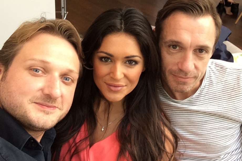 Forza founder and managing director Lee Smith, left, and Forza celebrity trainer Ian Guildford with Celebrity Big Brother star Casey Batchelor