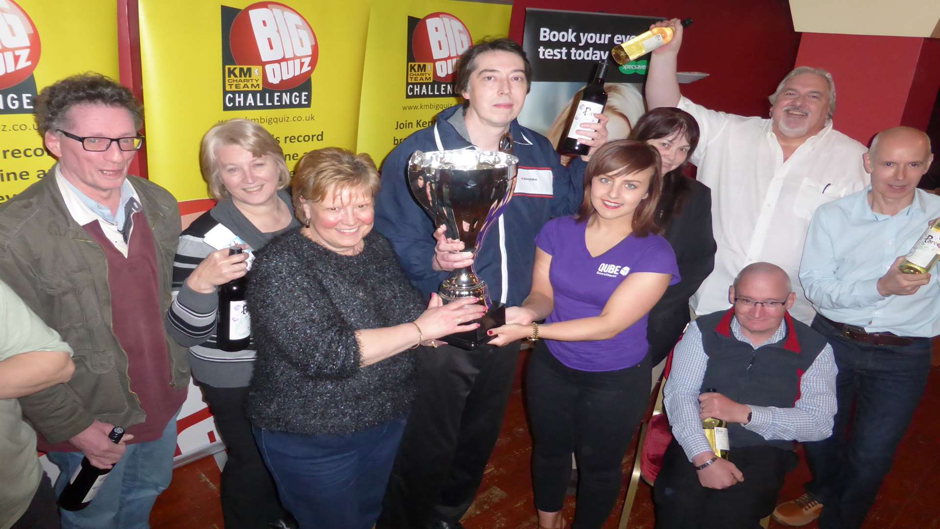 Medway Big Charity Quiz champions Supernova are presented with the Big Quiz trophy by key partners Specsavers and Qube Recruitment at St. George's Hotel, Chatham on Friday, March 11