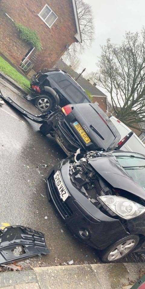 The two cars collided on Mackenzie Way, Gravesend. Picture: Kayleigh Selvage