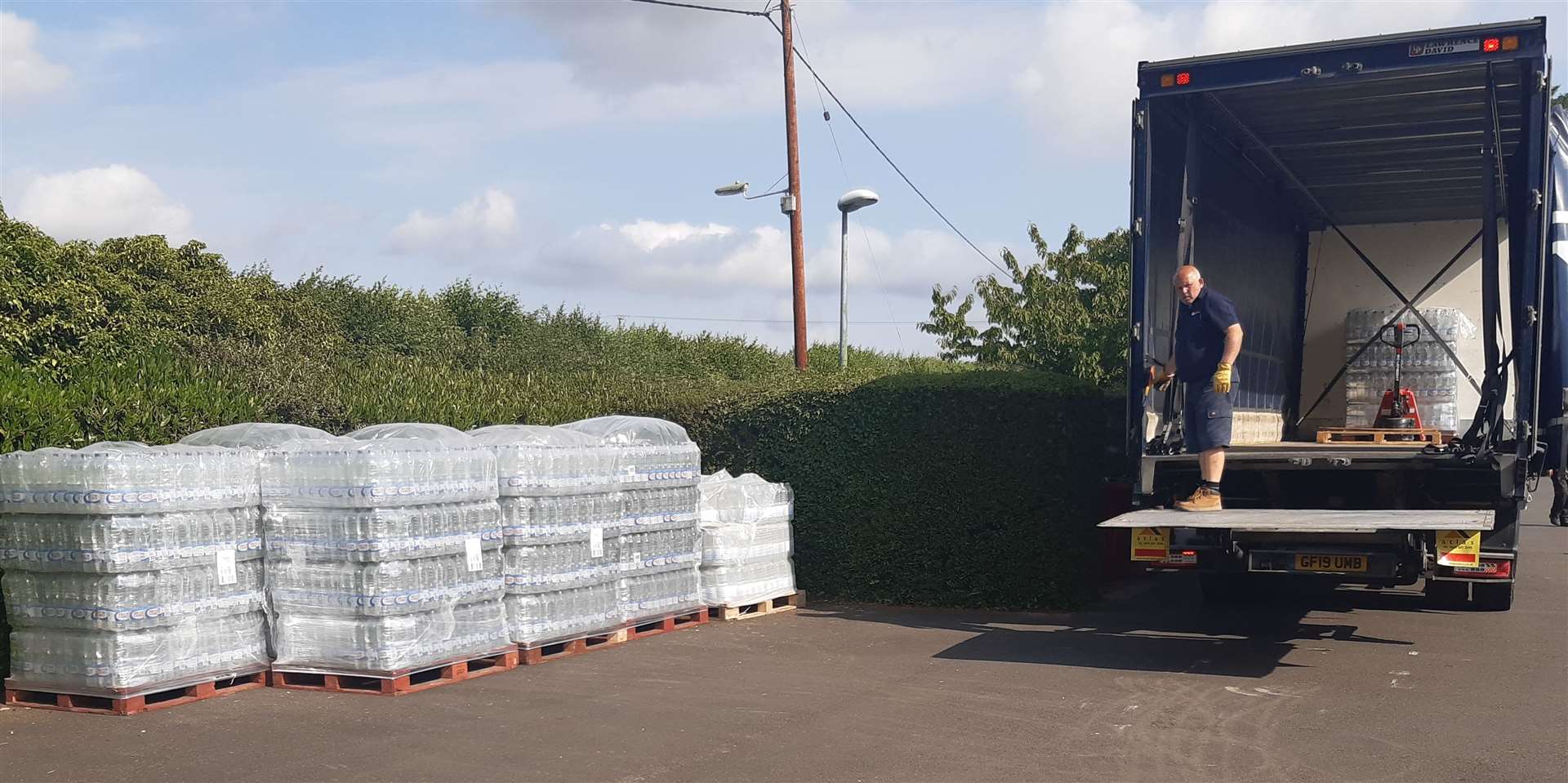 Pallets of water were delivered to East Peckham following a shortage