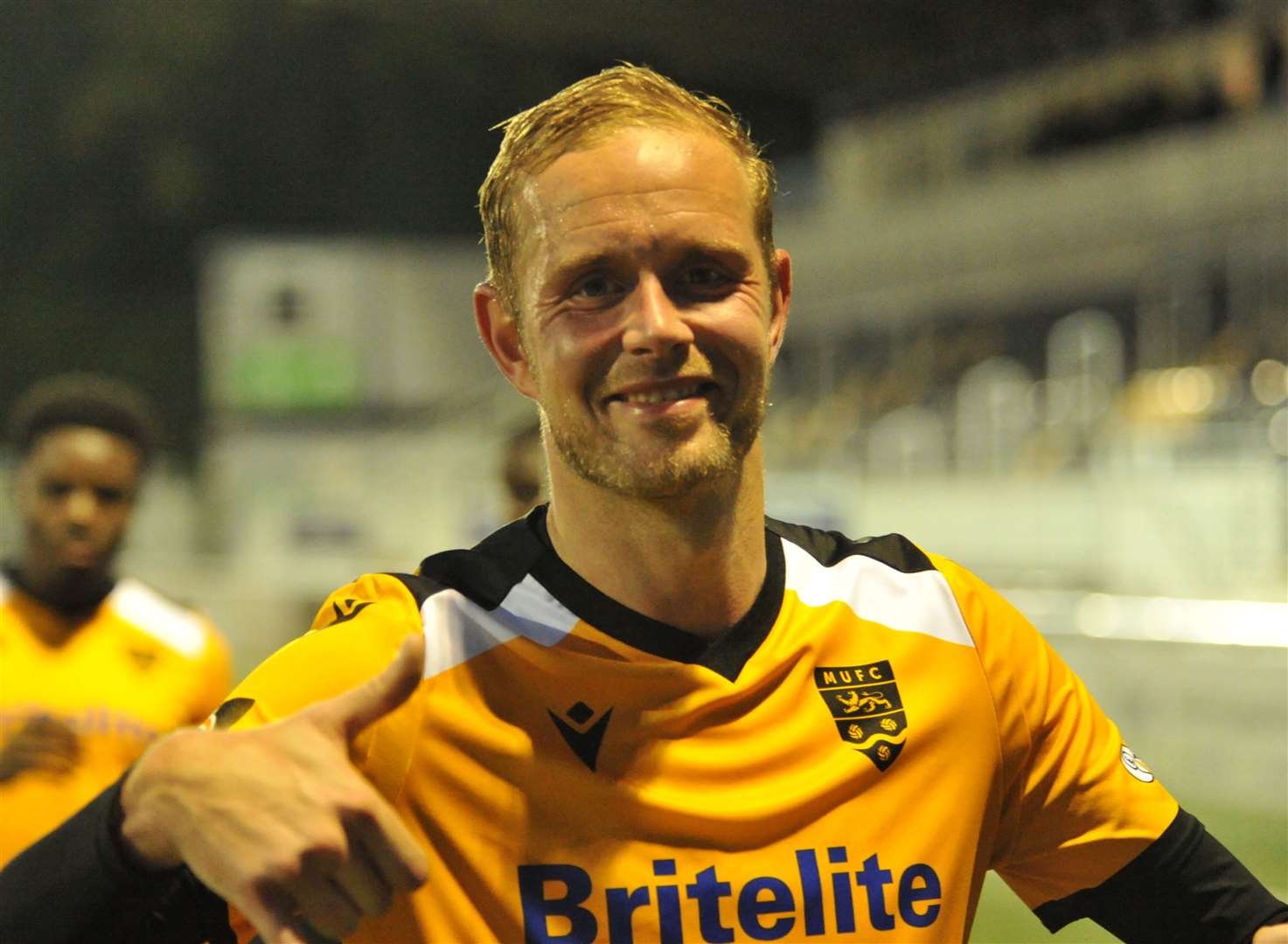 Scott Rendell's a happy man at full-time after Maidstone's 6-0 win over Concord Picture: Steve Terrell