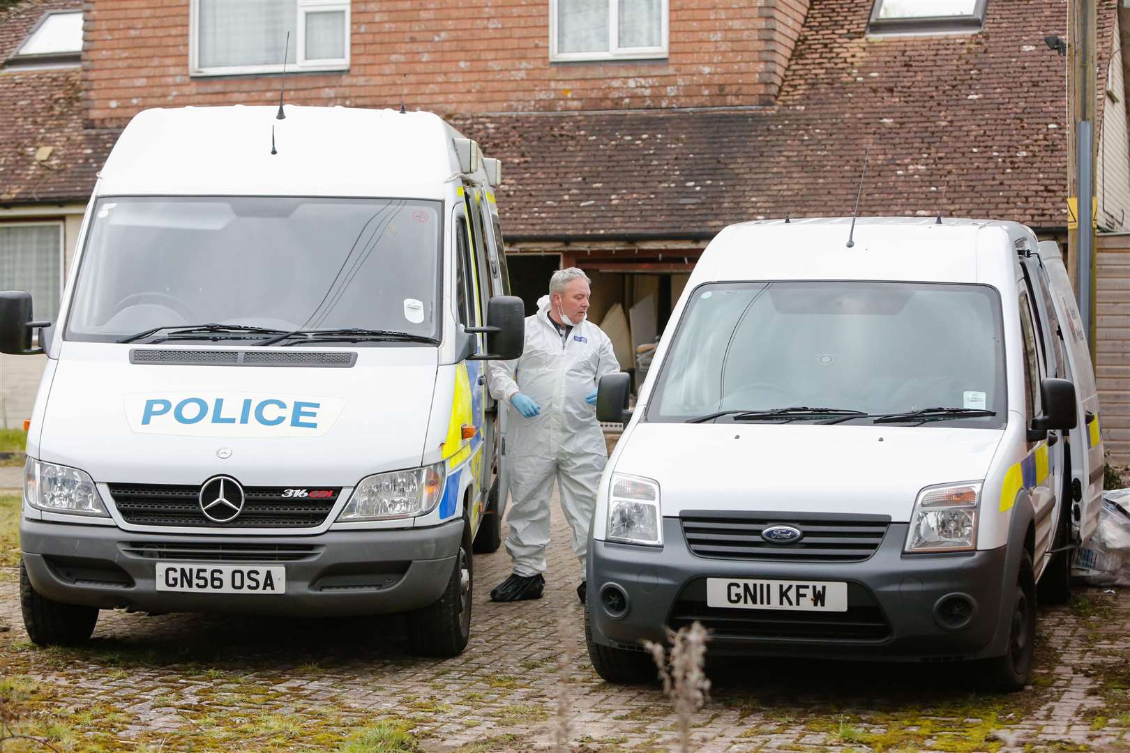 Forensics officers at Heartsay Bungalow, Biddenden where pensioner Roy Blackman was found. Picture: Matthew Walker