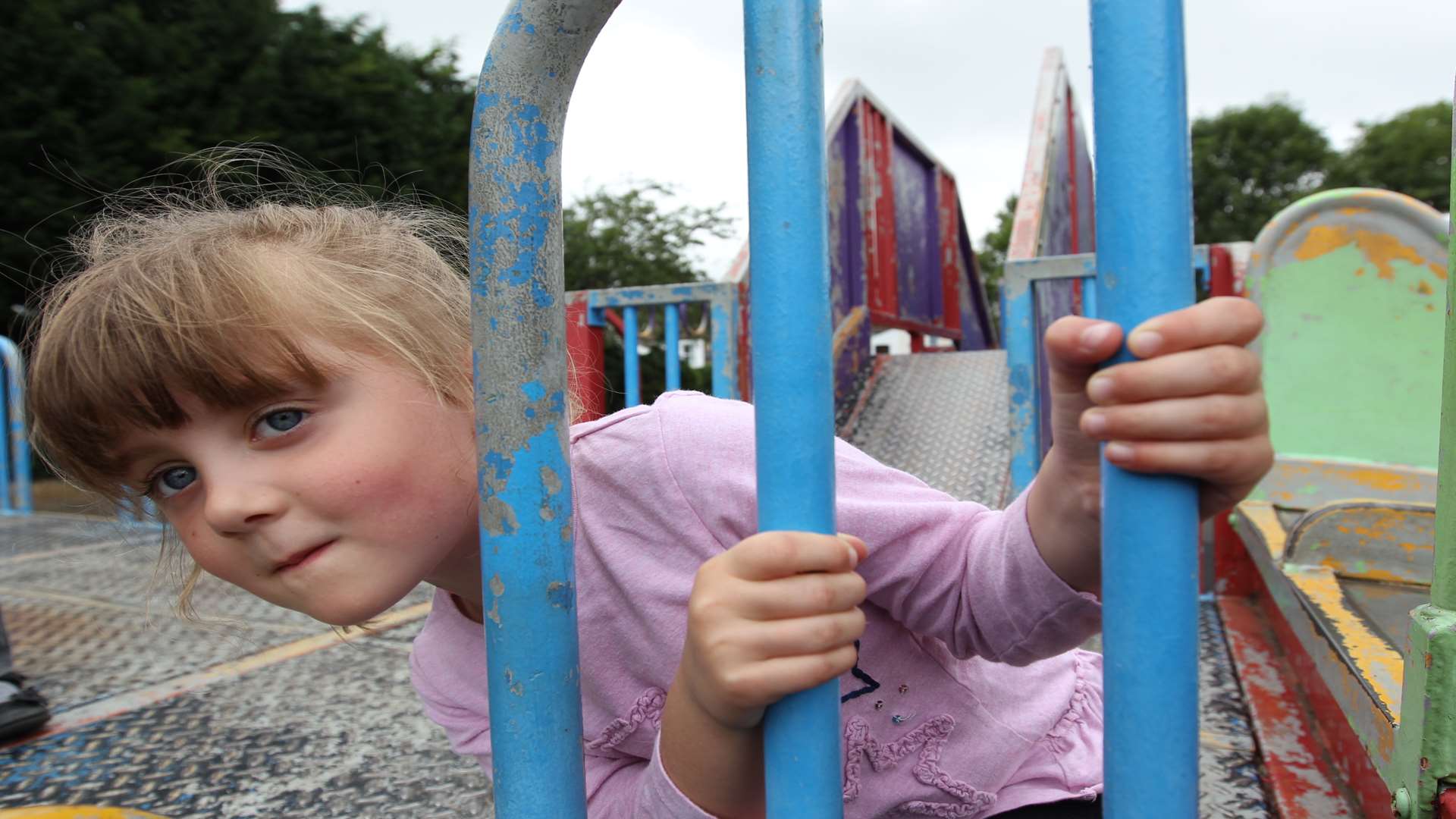 Lilly Westrip, four, on the playground in Woodlands Park, Gravesend