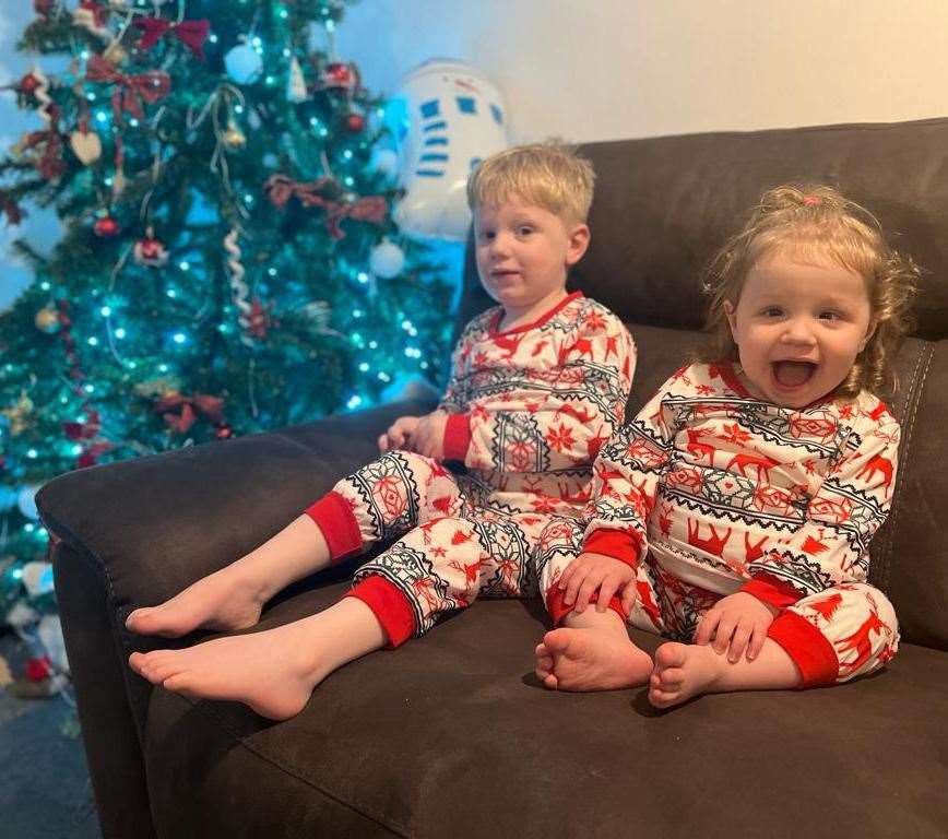 Two-year-old Gracie Harwood enjoyed Christmas with her brother Jack and her family. Photo credit: Rae Harwood