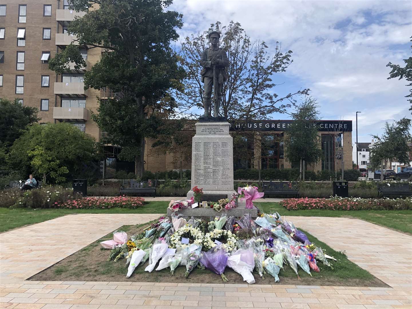 Floral tributes at the war memorial in Dartford