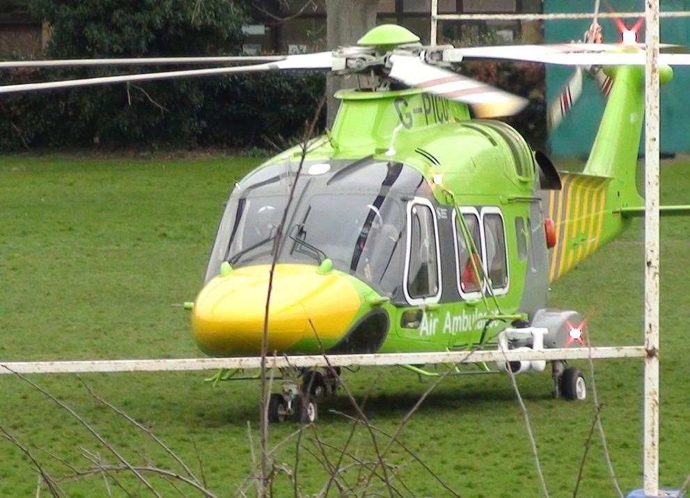 An air ambulance landed at St Mary of Charity Primary School in Faversham on Wednesday afternoon. Picture: John Clarke