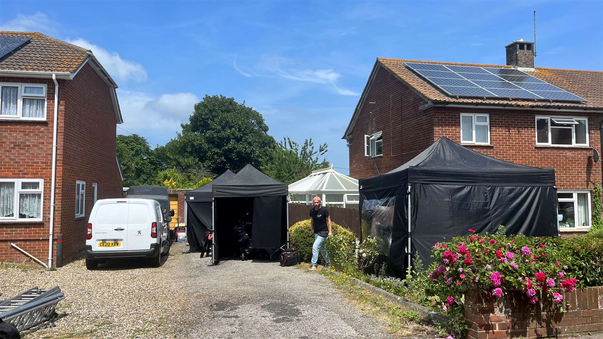 Film crews in Church Road in Cheriton, earlier this year filming for The Serial Killer’s Wife