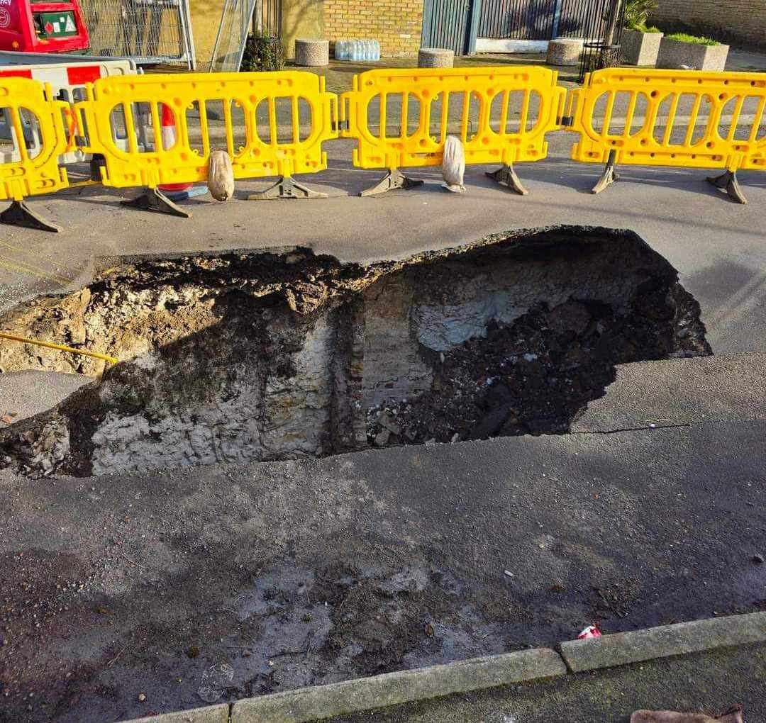 A huge ‘sinkhole’ appeared in the middle of Church Road in Margate. Photo credit: Darren Gregory