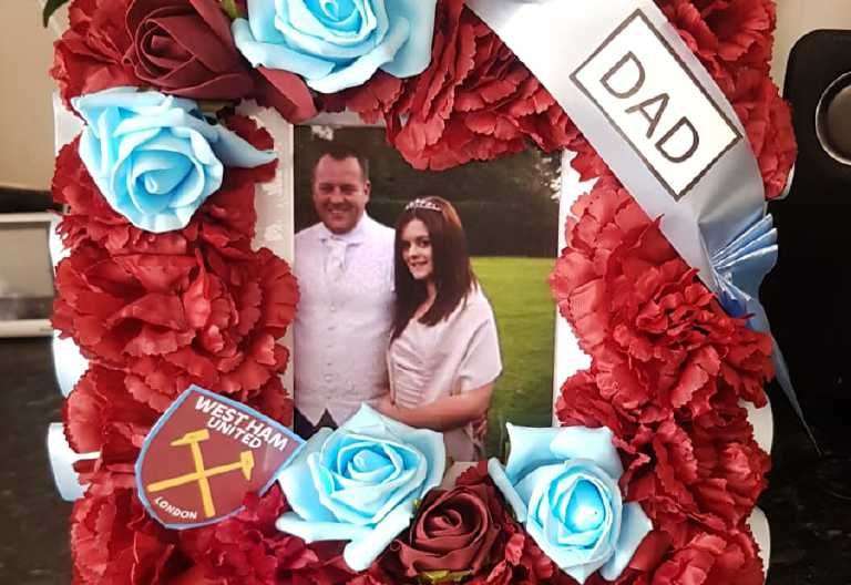 West Ham photo frame in memory of Cliffe dad Steve Jeffrey, who died at work in the City of London, stolen from St Helen’s Church graveyard
