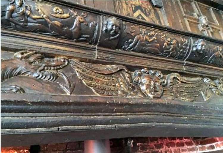 Gothic decoration on the fireplace. Picture: dover-kent.com
